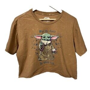 Star Wars Yoda Women's XL Burnt Orange with Slight Distress Pattern Crop Top